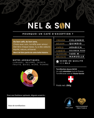 250Gr Café en Grains Artisanal – Bourbon Rose – Colombie Quindío – SCA 86,5