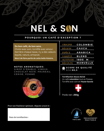 250Gr – Café en Grains Artisanal – Blend Colombie Cauca – SCA 86,5