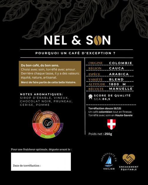 250Gr – Café en Grains Artisanal – Blend Colombie Cauca – SCA 86,5