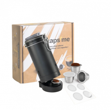 Le coffret CAPS'ME Noir Twist compatible Nespresso® Original (1 shaker, 3 capsules, 48 opercules)