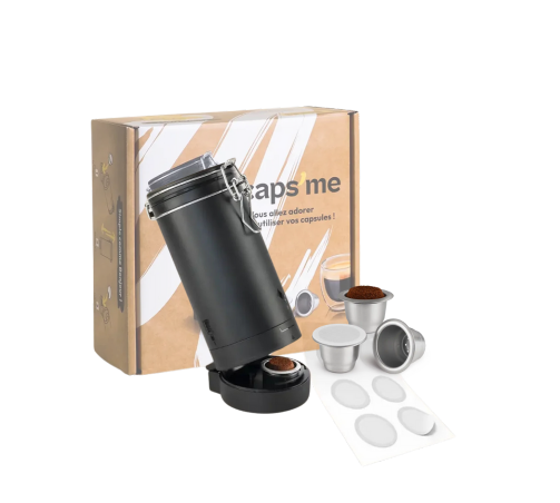 Le coffret CAPS'ME Noir Twist compatible Nespresso® Original (1 shaker, 3 capsules, 48 opercules)